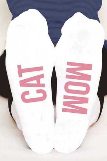 cat-mom-white-socks-with-pink-writing
